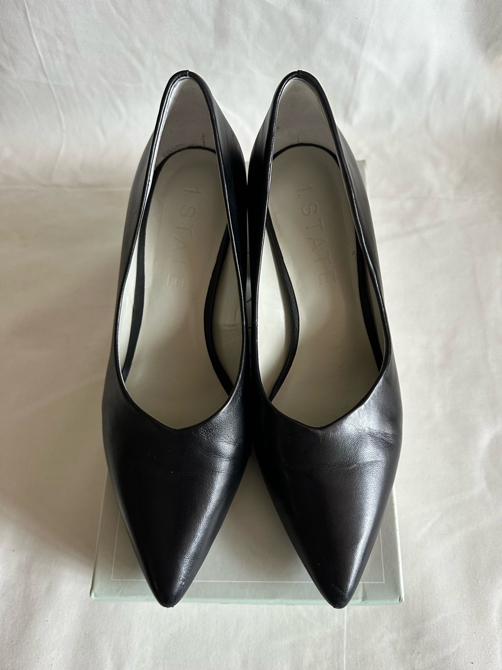 1. State Black Leather Pointed-Toe Pumps
Size 7